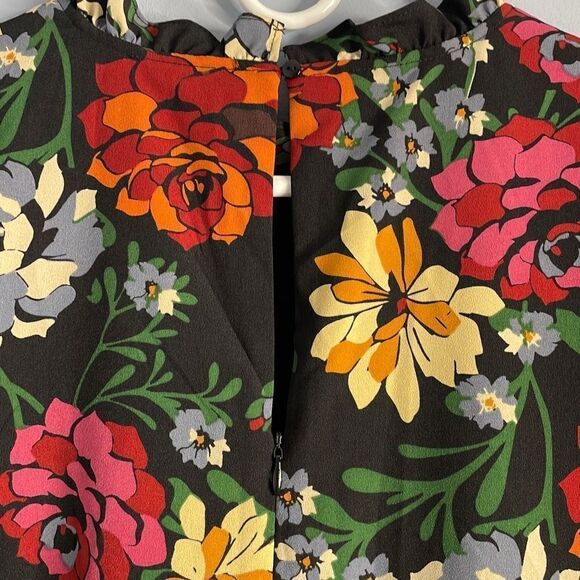 Fleur Bleue Black Floral Tent Dress with Ruffled Neck and Wide Sleeves Size 2 - Picture 6 of 7